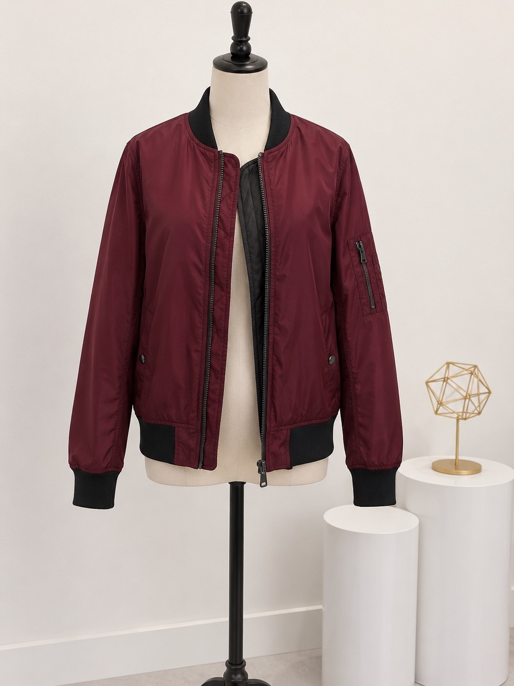 Women's Wine Red Bomber Jacket